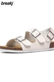 2023 New Summer Beach Cork Sandals Casual Women Outside Non-slip Black White Double Buckle Sandalias