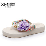 High Heel Women's Beach Slippers for Women In Summer with Thick Heeled Sandals Flower Wedge Slippers Women house