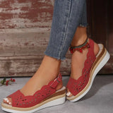 Breakj New Sandal Large Size Hemp Rope Bow Wedge Casual Sandal Women's