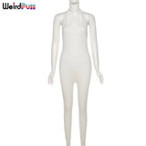 Puss 2021 Spring Overalls For Women Halter Sexy Romper Ribbed Skinny Stretchy Sporty Fitness Backless Playsuits