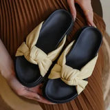 designer cross band leather knot slippers women mixed color platform sandals thick bottom summer beach slides woman