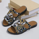 Breakj Size Set Toe Slippers Female 2024 Summer New National Style Fashion Sunflower Flat Beach Cool Drag