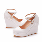 Breakj Cm Fashion Thick Bottom Slope Single Shoe Round Head Height Waterproof Slope Heel Buckle Heel Women's