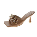 Chain Design Women Heels Summer Sexy Open Toe Solid Color Sandals Stiletto 2021 Square Head Luxury Prom Woman