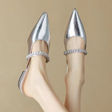 Breakj Small Fragrant Wind Pointed Low With Muller Baotou Half Drag Female Wear A Word With Diamond Silver Flat Cool