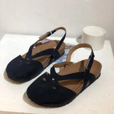 Breakj Retro Simple Hollowed-In-Head Sandals Women's One-Character Buckle With Flat Velvet Back Empty Single Shoes
