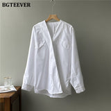 Casual Oversized Solid Women Blouses Shirts V-neck Full Sleeve Loose Female Tops Shirts 2021 Autumn Ladies