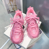 Pink Chunky Sneakers Women 2022 Thick Sole Girls Sport Shoes Bright Green Fashion Casual Dad Shoes Female