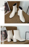 Dropshipping Autumn Women Fashion Square High Heels Zapatos De Mujer White Patent Leather Shoes Ankle Boots Black Woman