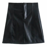 Solid Pu Leather Skirt Summer Zipper Fly Elegant A Line Skirt Lady Office Wear Mini Skirt Women Mujer Faldas