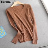 basic v-neck solid autumn winter Sweater Pullover Women Female Knitted sweater slim long sleeve badycon sweater