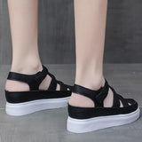 New Wedges Heels Platform Sandals Women Hollow Out Pu Leather Gladiator Sandals Woman Summer Thick Sole Sandalias