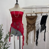 Thai Hottie Sexy Hollow Lace Tradious Sleeveless Top Irregular Ribbon Vest