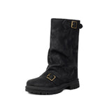 Breakj Boots Belt Buckle Round Head Middle Boots Autumn / Winter Plus Size Women's Boots