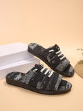 Breakj Summer New Plus Size Lady Tassel Canvas Flat Sandals Simple Wind Doudou Half Drag Women's