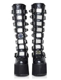 Brand Design Big Size 43 Black Gothic Style Cool Punk Motorcycles Boots Female Platform Wedges High Heels Calf Boots Women