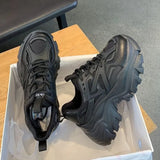 Breakj Black Sneakers Women's 2026 Spring New Pine Cake Lace Casual Single Shoes Fashion Old Dad