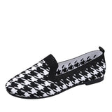 Loafers Houndstooth Knitted Slip on Shoes Spring Flat Moccasins Ladies Wide Fit Zapatos De