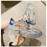 Spring Trend Women Transparent Sneakers Harajuku Platform Woman Shoes Laser Jelly Casual Shoes Shining Shoes Running
