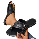 Breakj Large-Size Sleeve Flat-Bottom Slippers Women Buckle Retro Wearing Beach Cool Slippers