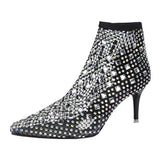 Summer New Pointy Sandals Hollowed-Out Network Celebrity Hollowed-Out Diamond-Encrusted Short Boots Summer Sexy Large-Sized Medium