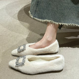 Breakj Square Buckle Pointed Head Shallow Single Shoes Women 2023 Temperament A Foot Pedal Wool Shoes To Keep Warm And Comfortable Pregnant