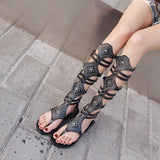 Shoes Roman Shoes Fashionable And Comfortable Shoes High Tube Rivet Flat-Soled Women's