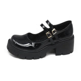 Janes Women's Patent Leather Pumps Ladies Lolita Shoes Woman Waterproof Platform Cosplay High Heels Female Vintage