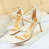 Breakj Fashion Banquet Women's Shoes Ultra High Heel Heel Open Toe Painted Leather Cross Strap Sexy Nightclub
