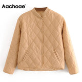 Autumn Winter Women Argyle Padded Jacket Casual Long Sleeve Button Up Coat With Pockets Female Loose Jacket