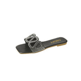 Breakj Version Of Waterdiamond Type Flat Bottom Slippers Female Women Flat Slippers Square Head One Foot Pedal