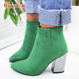 Chain Women's Boots Leather Heels Back Zipper Woman Boots Pointed High Heels Shoes For Women 2021 Ankle Boots
