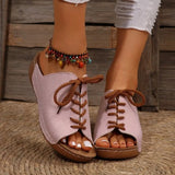 Breakj Women 2024 New Roman Wedge Platform Women Sandals Bow Tie Lace Decorative Shoes Plus Size