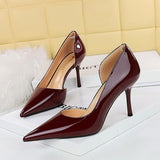 Breakj Fashion And Simple High Heels Women's Shoes With High Heel Shallow Tip Side Hollow Patent Leather Single Shoes