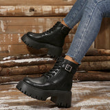Breakj Front With Side Zippered Women's Boots Thick-Bottomed Belt Buckle Fashion Women's Boots Low-Clinular Round Head Black Martin