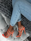 Sandals High Thin Heels Black Green Orange Peep Toe Pointed Ladies Slippers Size 36 To 42 Slides Party Dress