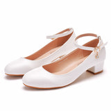 Breakj 3 Cm Square With Round Head Single Shoe One-Word Wristband Single Shoe Spring And Autumn Wedding Shoes Female White Wedding