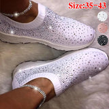 Ladies Sneakers for Women Bling Crystal Fashion Shoes Casual Slip on Sock Trainers Woman Vulcanize Shoe Sport Mesh