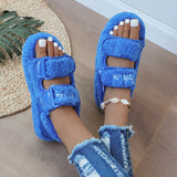 Fur Sandals Women Summer Thick Flat Slides Outdoor Sandals Girl Fashion Casual Beach Shoes Ladies Open-Toe Plus Size