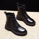 Breakj Black Mid-Clinic Martin Boots Women 2025 Autumn And Winter New Tying With Korean Version Of The Locomotive Short Boots Round Head Leisure Single