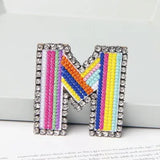 Jewelry 26 English DIY Name Letters Alphabet Rainbow Embroidery with Pin Ouch Beeding Womens Brooches Patches
