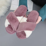 Mixed Colors Fluffy Slippers Autumn Winter Home Slippers Women Furry Fur Slides Outdoor Women's Sandals 2021 Flip