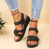 Sandal Female Fish Mouth Casual Velcro Solid Color Slope Heel