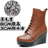 Breakj Head 12Cm High Slope And Waterproof Table Mid-Sleevel Boots With Side Zipper Women's Boots Pine Cake Plus Velvet Winter Warm Leather
