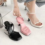 And Summer 2023 Thick Heels With High Heels Design Sense Minority Pink Sexy Waterproof Platform Square Head Sandals