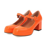 EDEELVEE Spring Women Buckle Mary Janes Platform Thick High Heel Pumps Fashion Sweet Dress Shoes Black White Red Plus Size