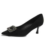 High Heels Women's 2024 Spring Autumn New Classic Square Buckle Rhinestone High Heels Elegant Commuter Women's Single Shoes