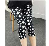 Calf-Length Floral Stripe Print Sexy Pants Black Short Capris Women Summer Leggings High