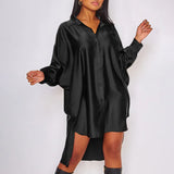 ZANZEA 2022 Stylish Satin Shirt Dress Women's Irregular Sundress Casual Long Sleeve Lapel Mini Vestidos