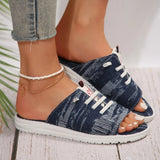 Breakj Summer New Plus Size Lady Tassel Canvas Flat Sandals Simple Wind Doudou Half Drag Women's
